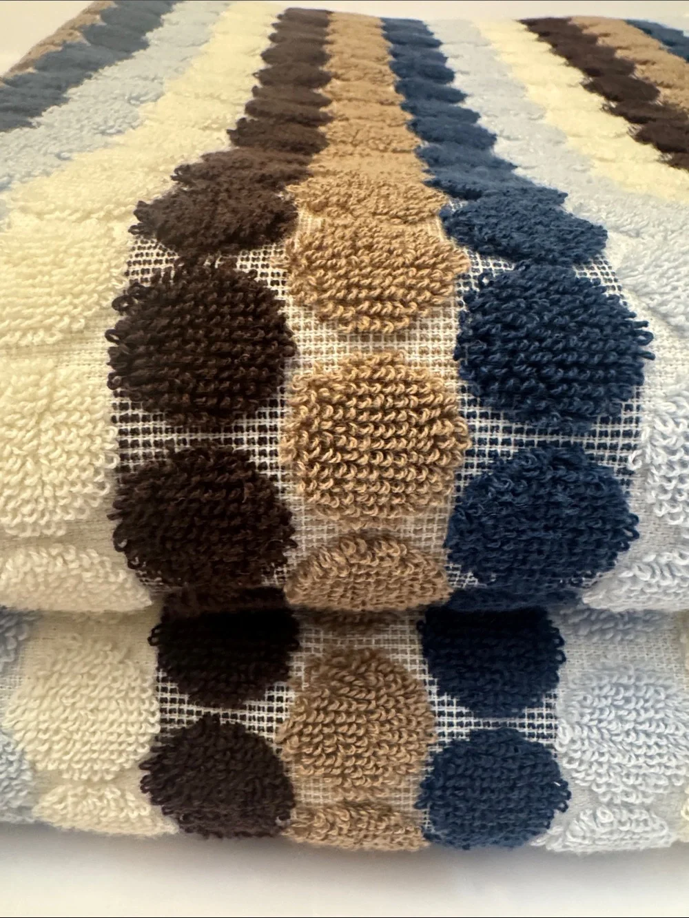2pc SOHO Living 100% Cotton Penny Tile Dot/Stripe Bath Towel Set  - Blue/Brown